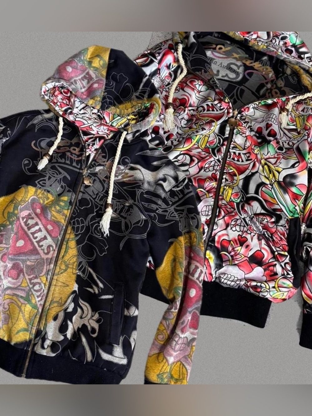 Ed Hardy Vintage Y2K *REVERSIBLE* Satin Interior Zip Colorful Hoodie